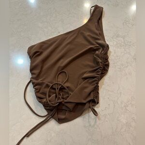 Tan Papaya one shoulder tie top in size small